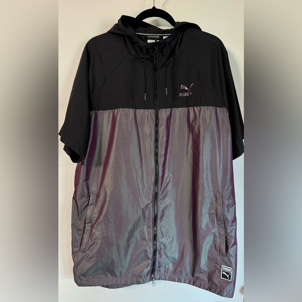 Men’s Puma S/S Iridescent Double Zip Hooded Spell Out Windbreaker XL